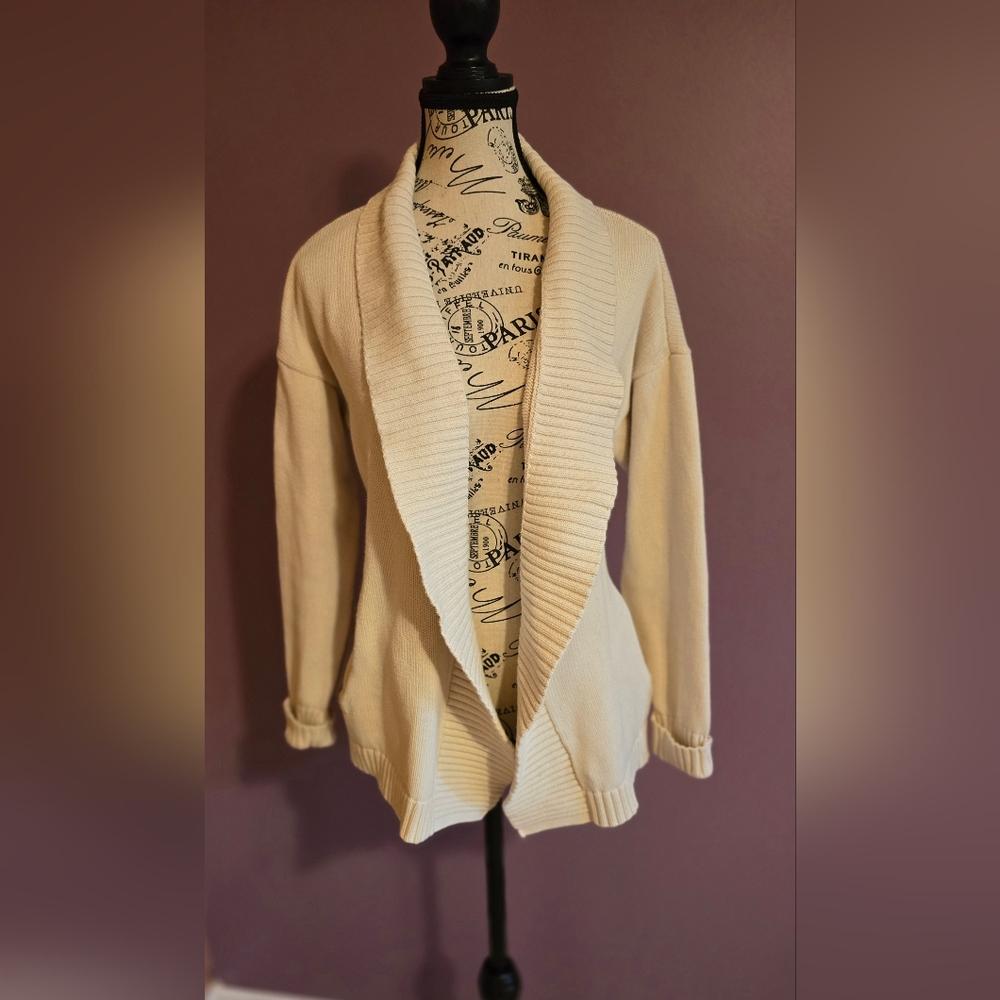 LOFT Cream Shawl Collar Belted Cardigan - Picture 2 of 11